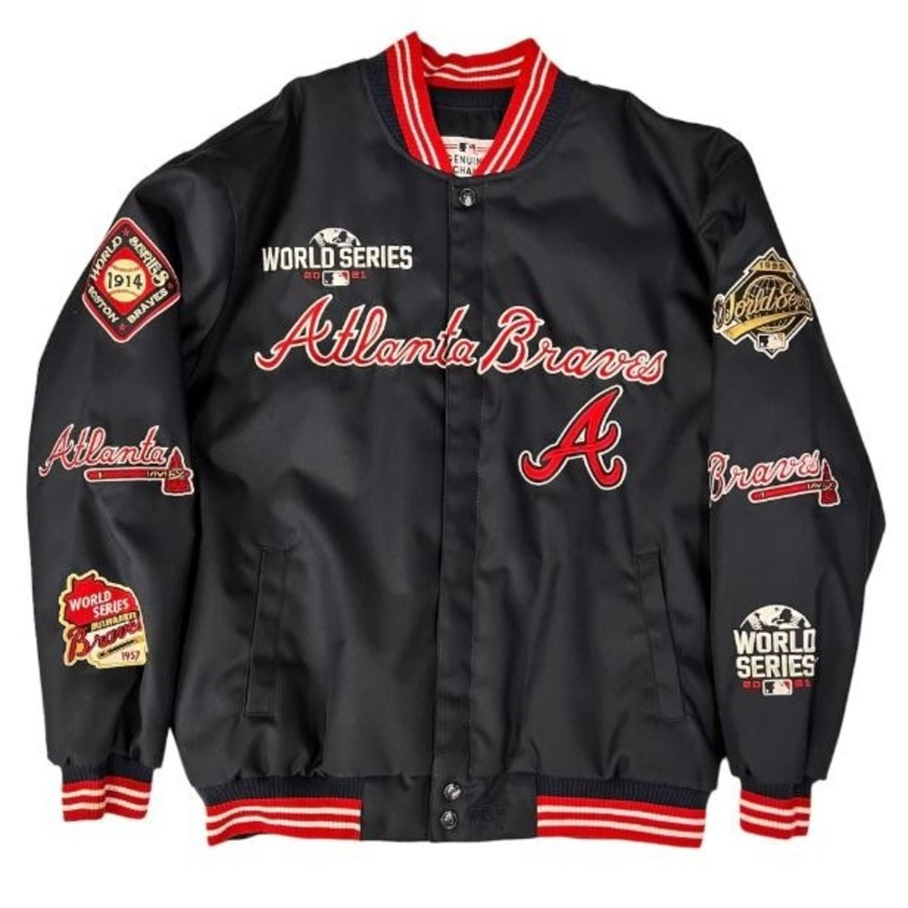 Atlanta Braves JH Design World Series Navy Varsity Jacket Mens Large MLB 2021